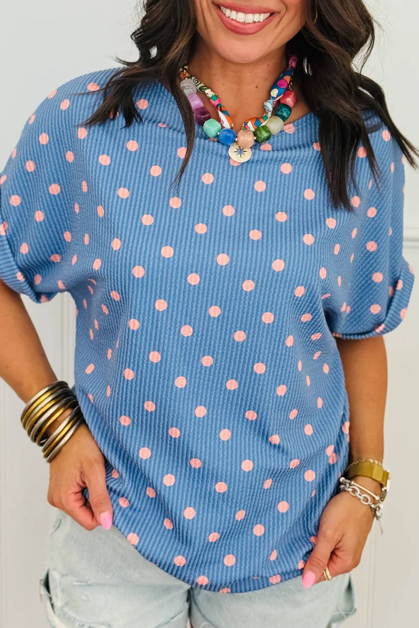 Polka Dot Ribbed Top