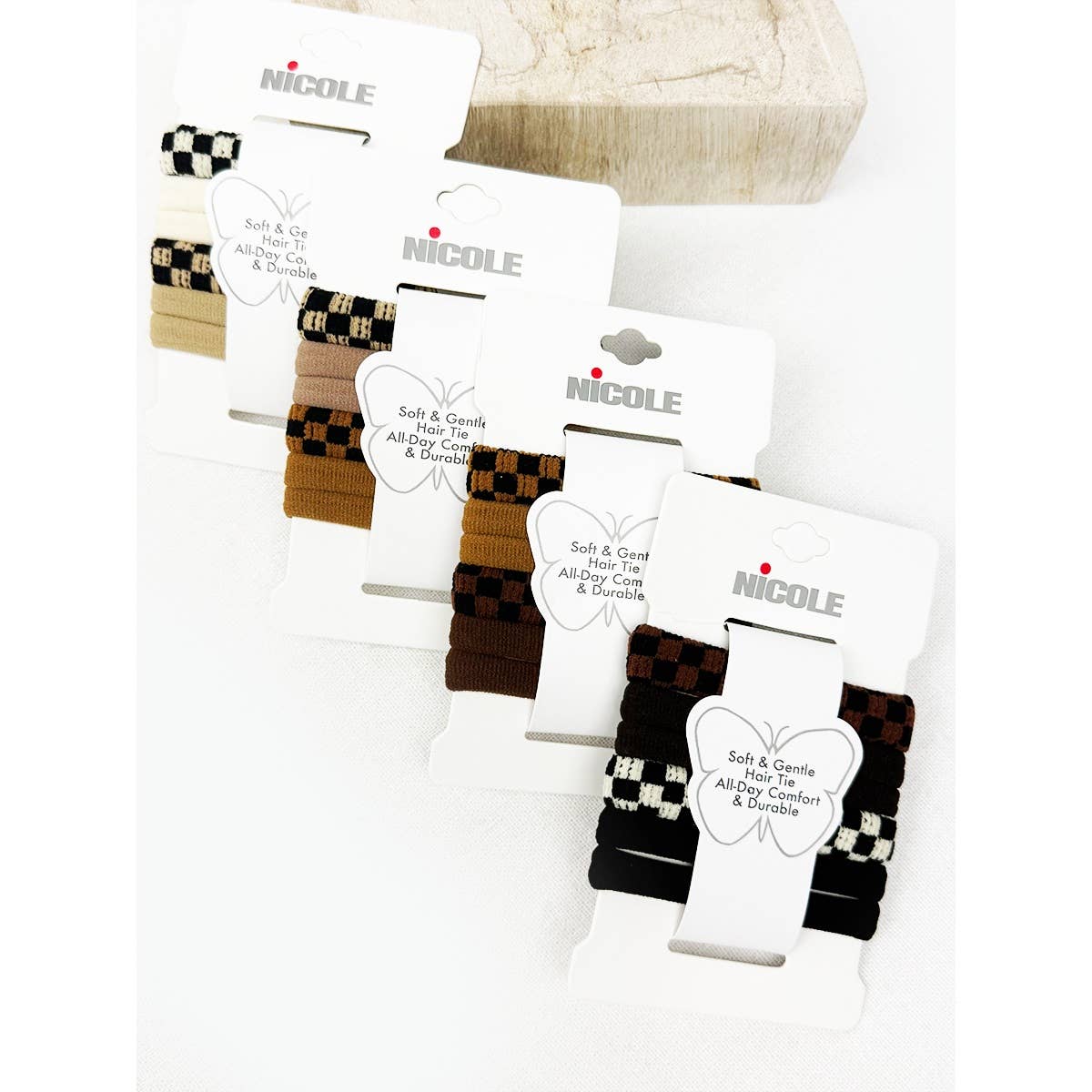 Checker Pattern Mixed Rolled Hair Tie Set