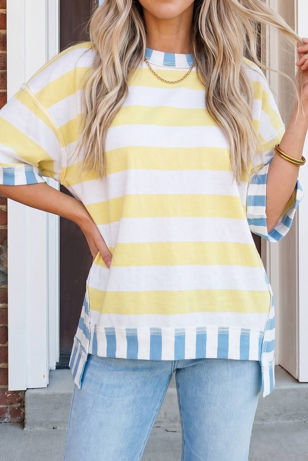 Yellow Blue Striped Top