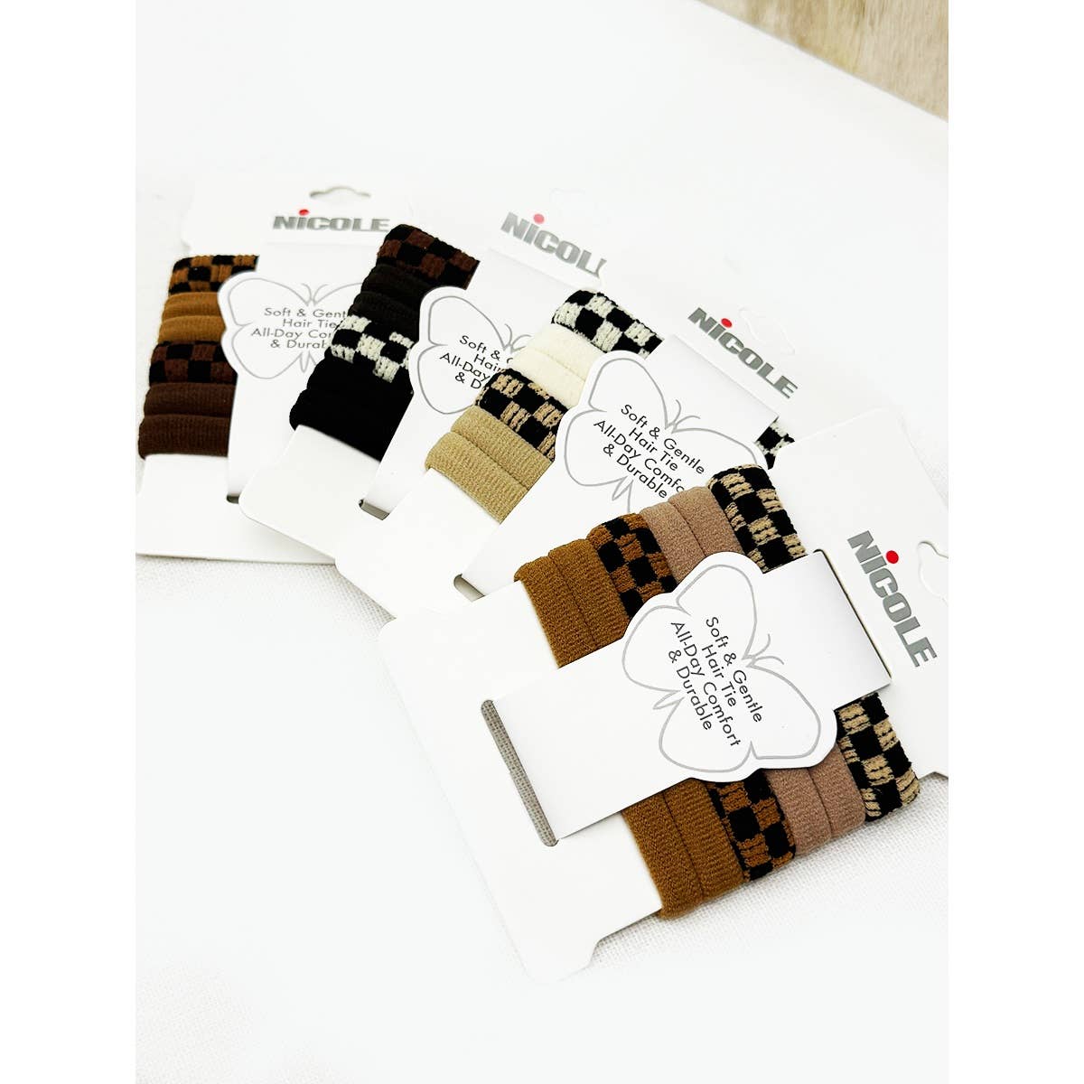 Checker Pattern Mixed Rolled Hair Tie Set