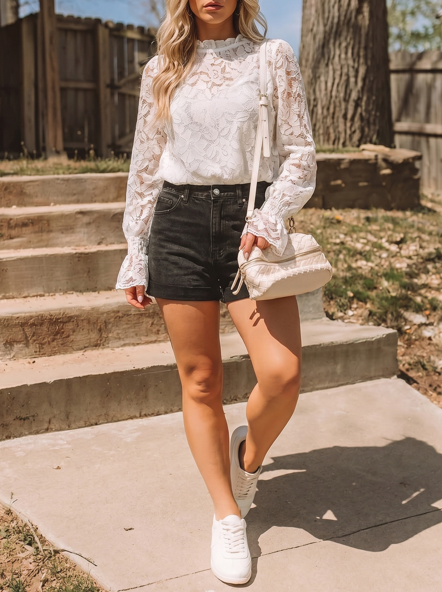 Ruffled Sleeve Sheer Lace Blouse
