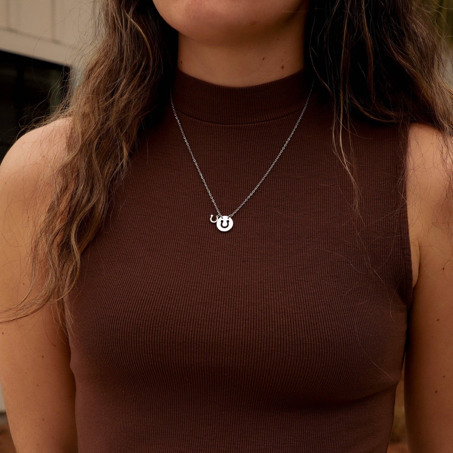 Western Stainless Steel / Gold Horseshoe Charm Necklace