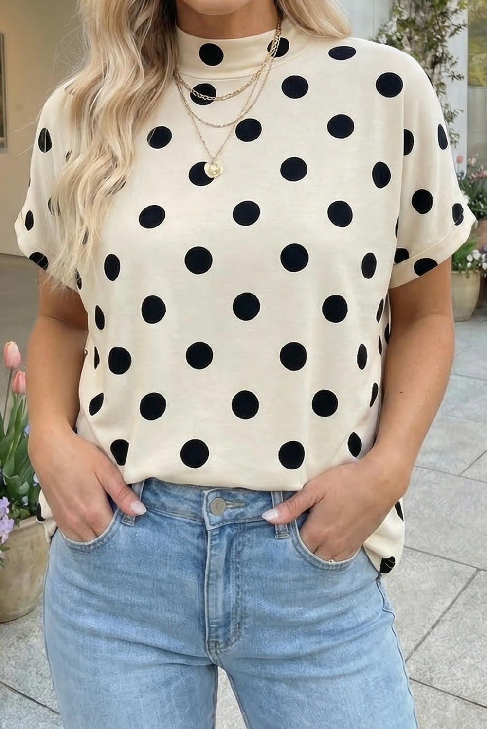 Polka Dot Mock Neck