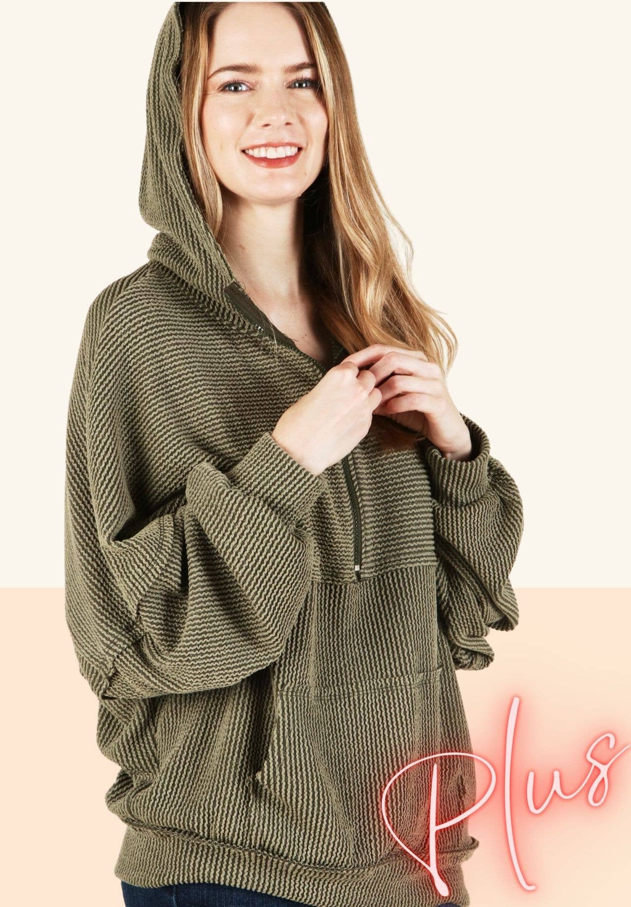 Olive ribbed 1/4 zip