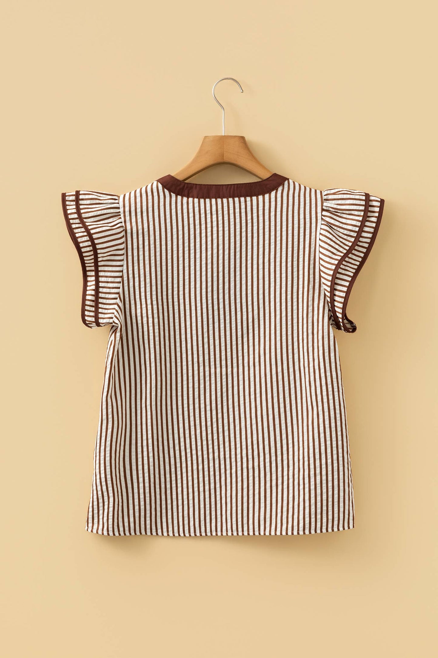 Brown Stripe Ruffled Short Sleeve