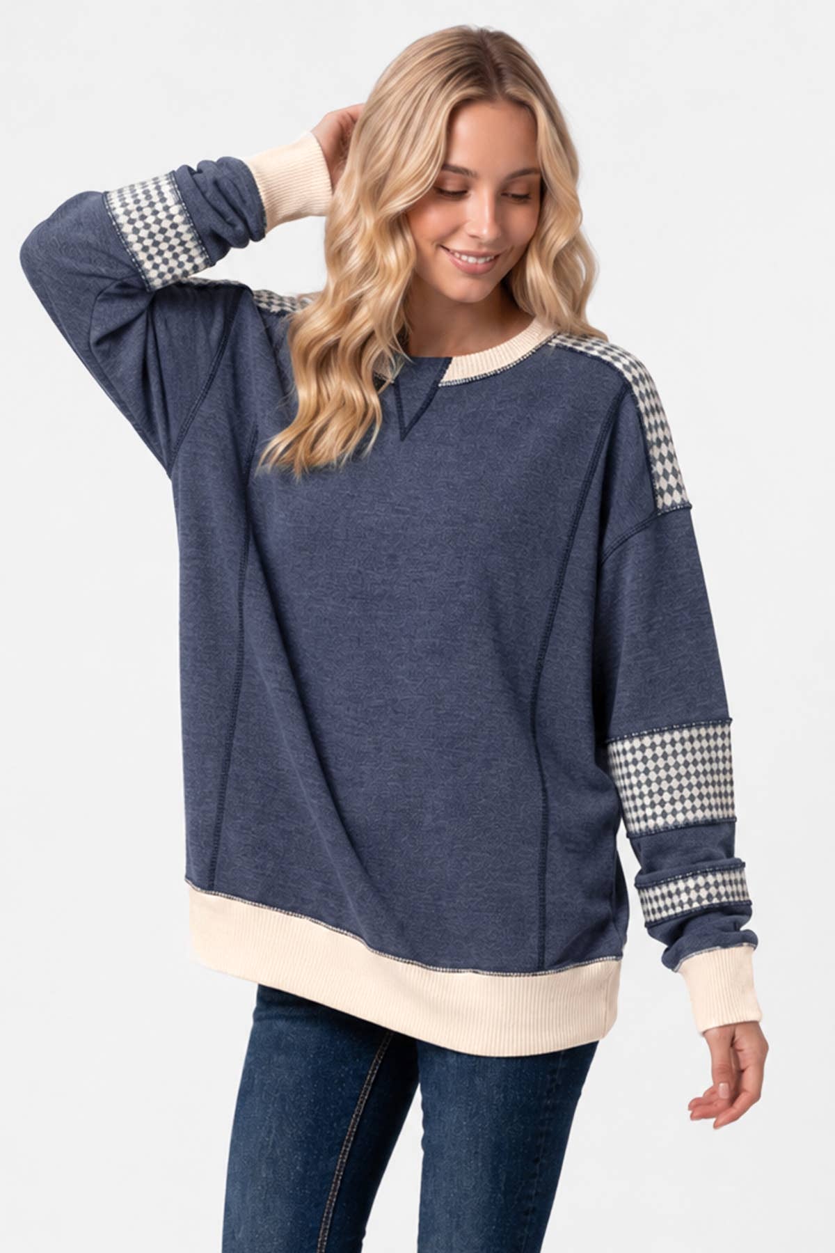 Color Block Houndstooth Sweatshirt