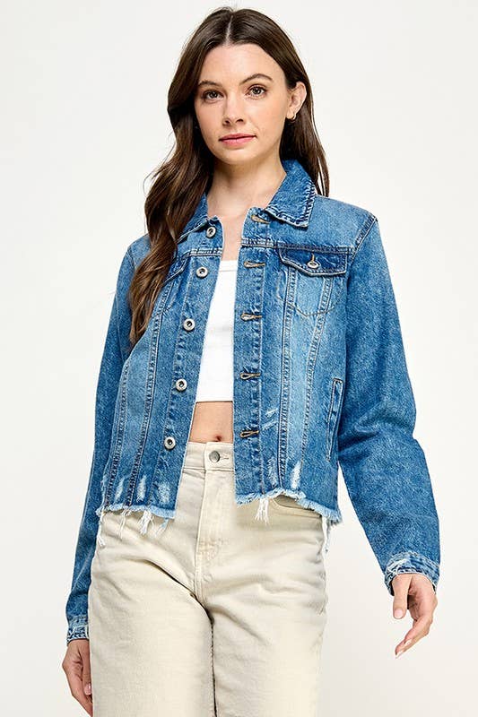 Plus Denim Jack with Distressed