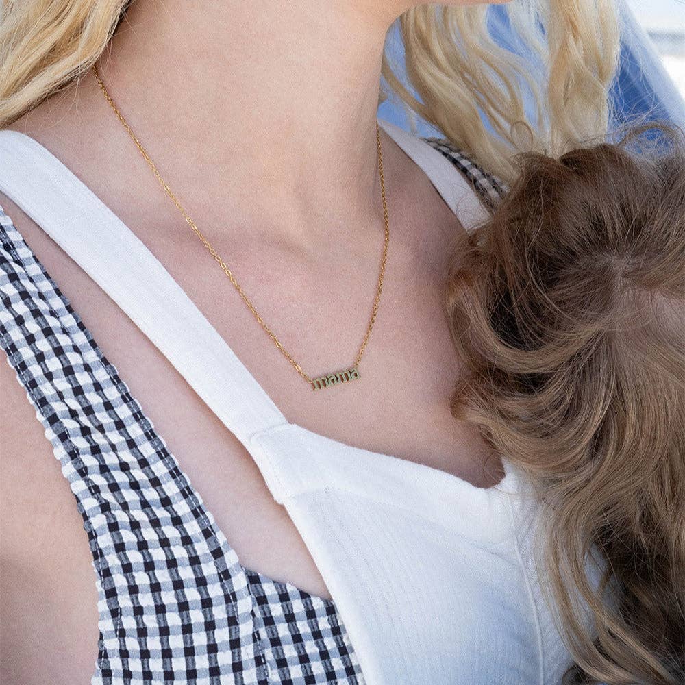 18K Gold Stainless Steel Mama Charm Necklace