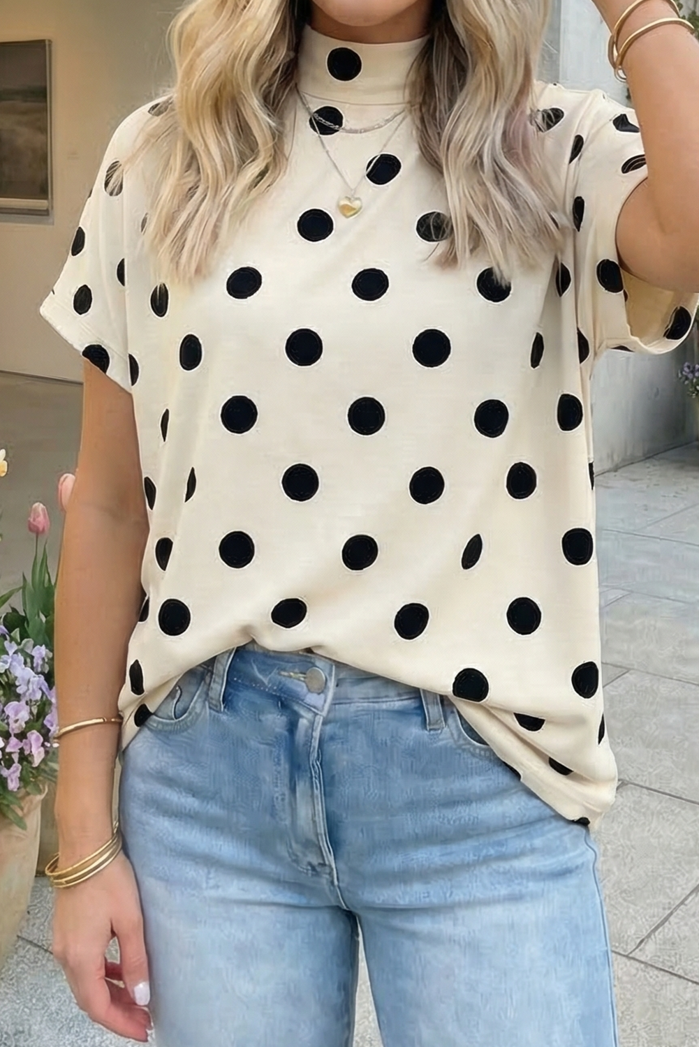 Polka Dot Mock Neck