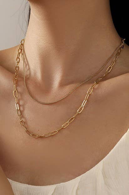 Titanium steel layered chain necklace