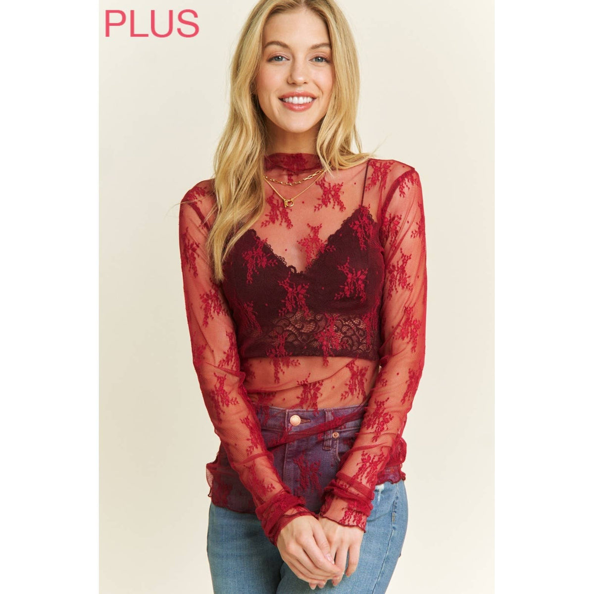 Plus mesh lace top