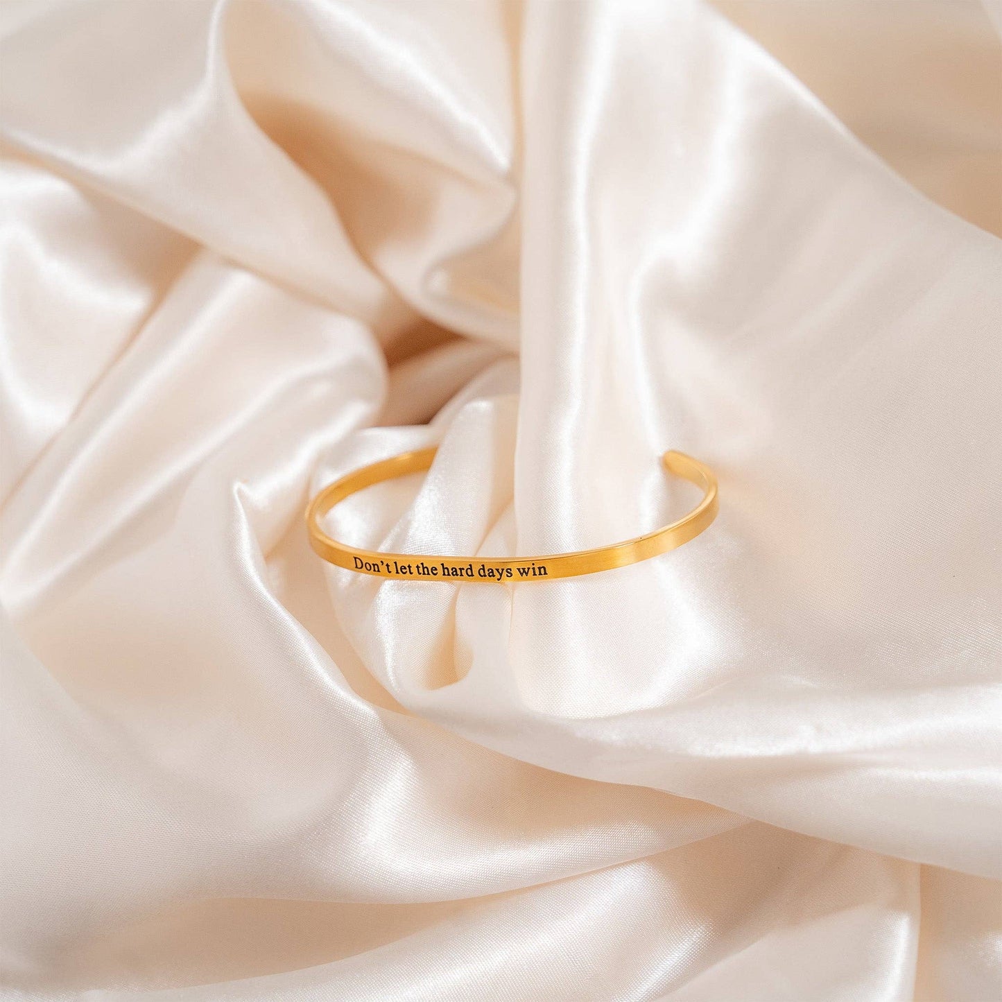 18K Gold Dont let Hard Days Win Engraved Bangle Bracelet