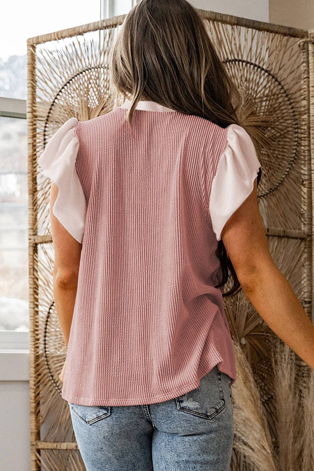 Mauve Frilled Neckline Ruffled Sleeve Plus