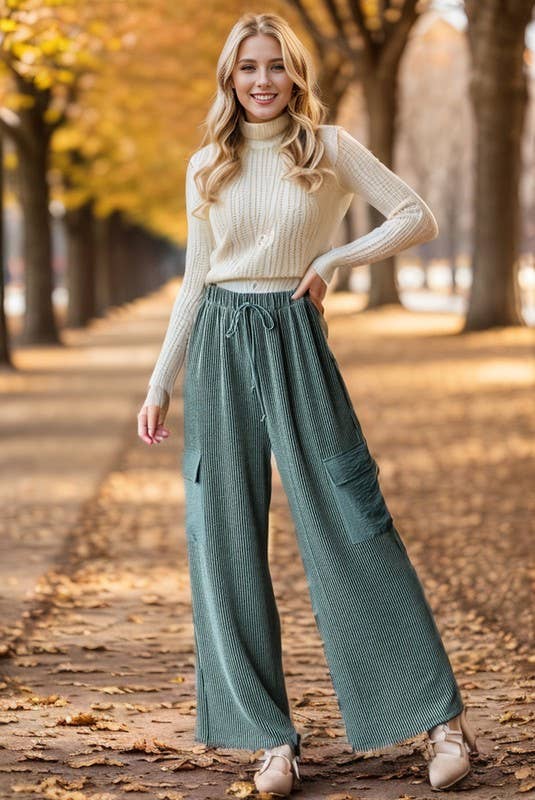EP6780-10 SOLID URBAN RIBBED CASUAL PANTS