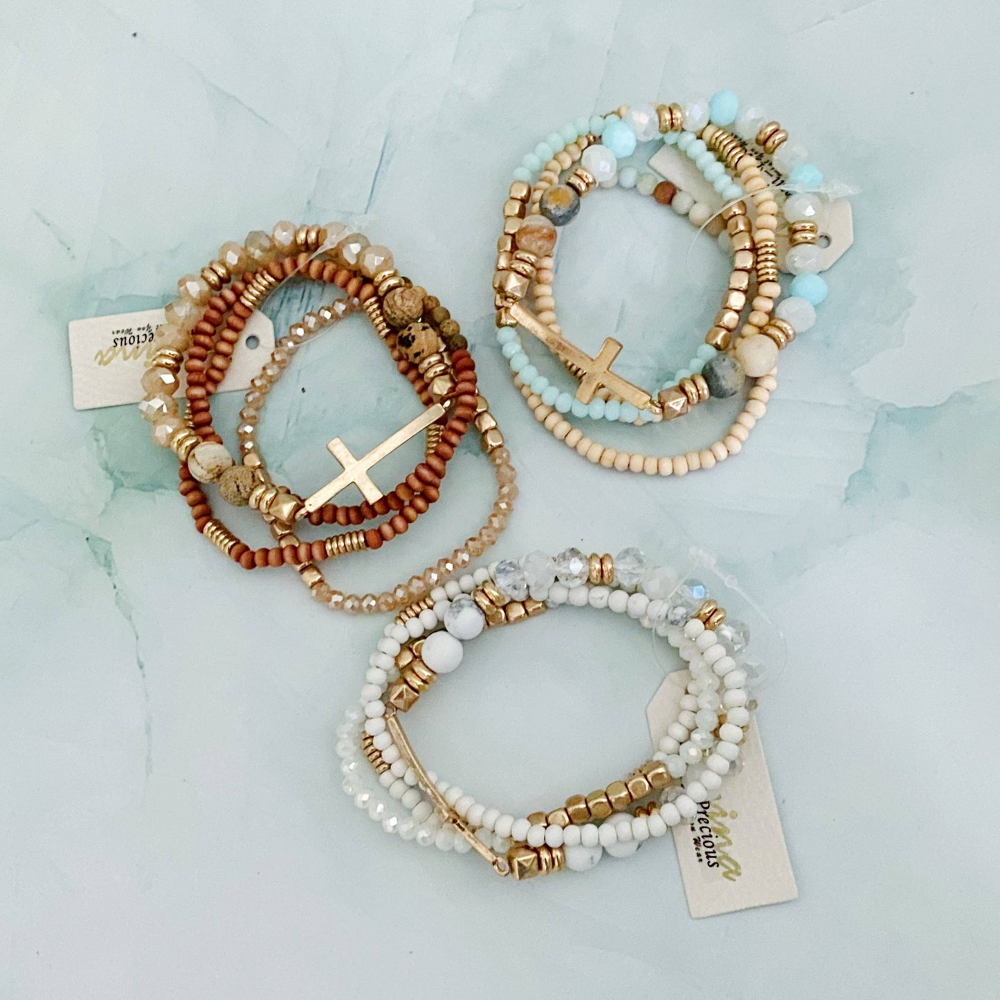 Cross Stone And Wooden Beads Bracelet