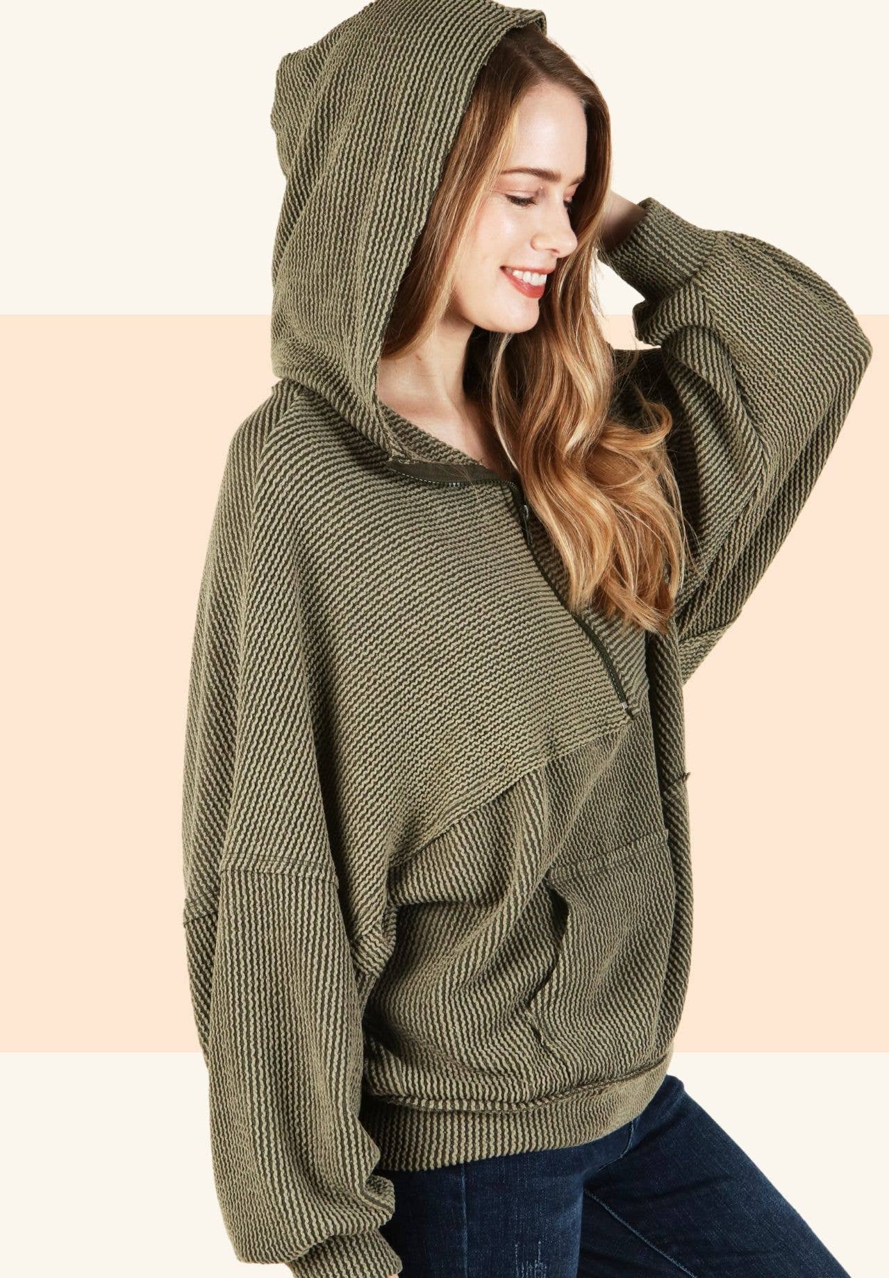 Olive ribbed 1/4 zip