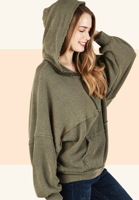 Olive ribbed 1/4 zip