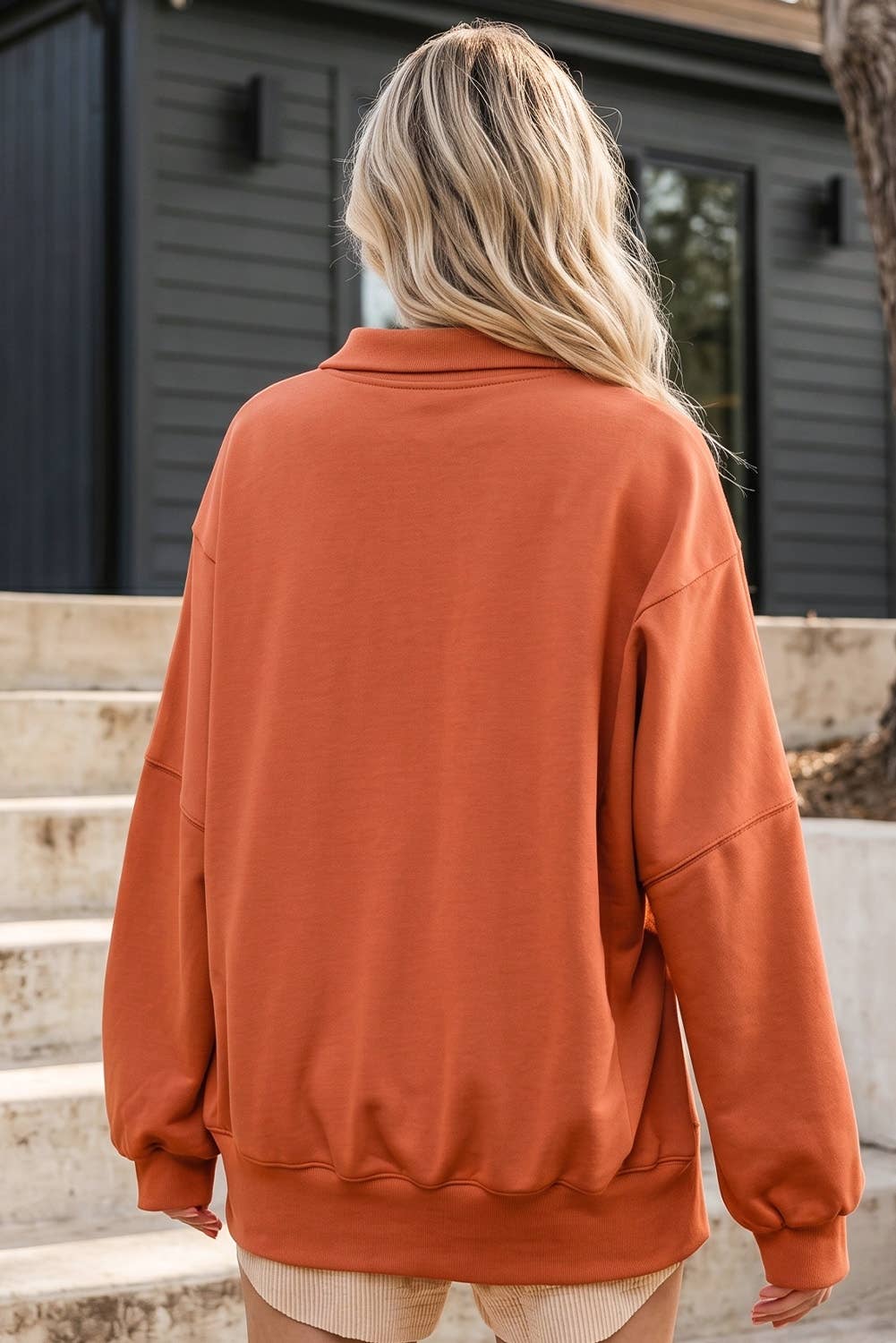 Cozy Fall Collared Raw Detail High Low Baggy Sweatshirt