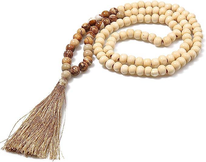 Boho Wood Bead & Tassel Necklace