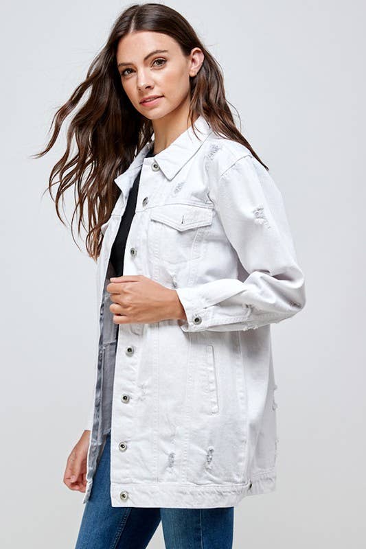 White Denim Jacket with Distressed