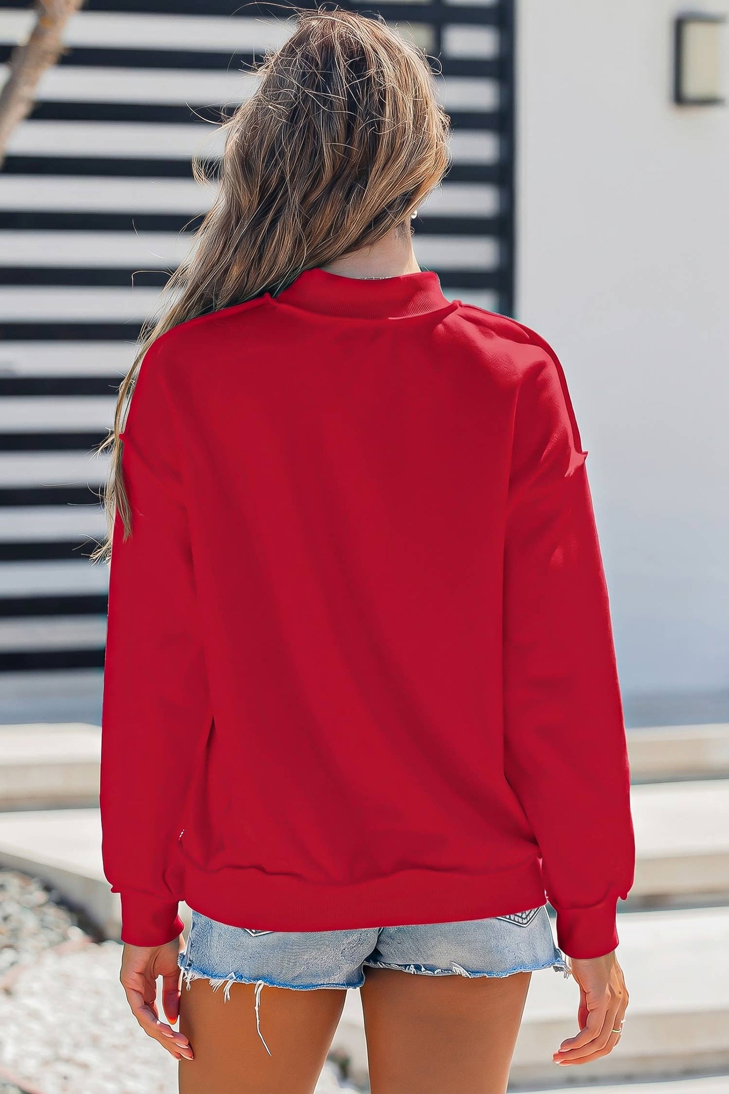 Oversize Drop Shoulder Reversible Mock Neck Sweatshirt S-4X
