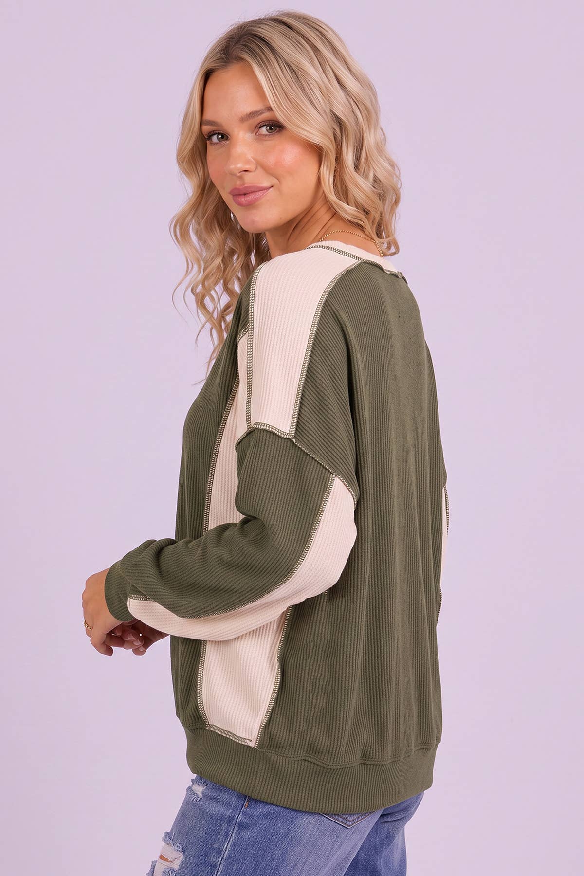 Color Block Exposed Seam Sweatshirt
