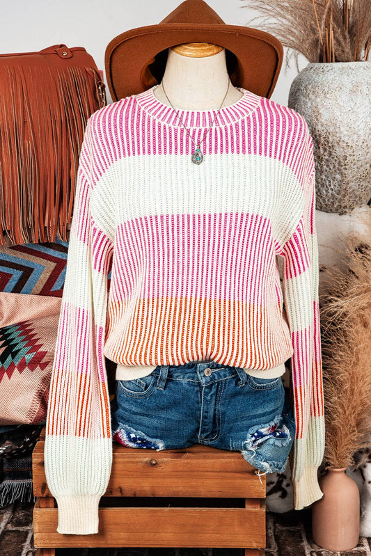 Colorblock Knit Bubble Sleeve Sweater