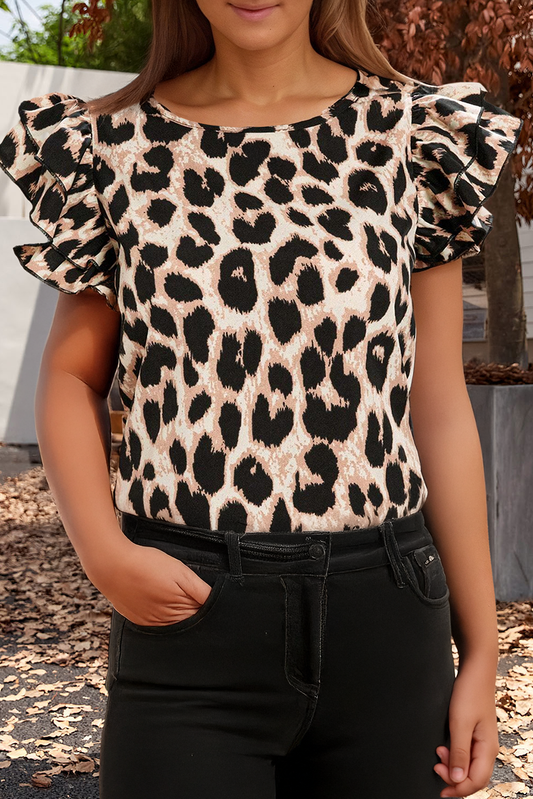 Leopard Print Ruffled Sleeve Blouse