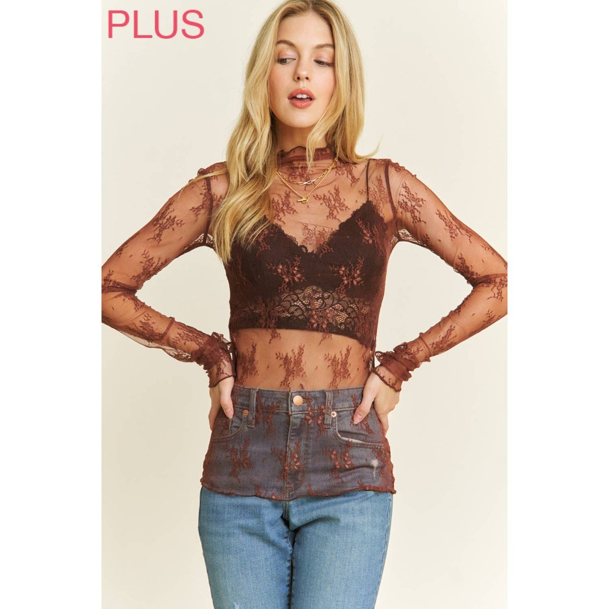 Plus mesh lace top