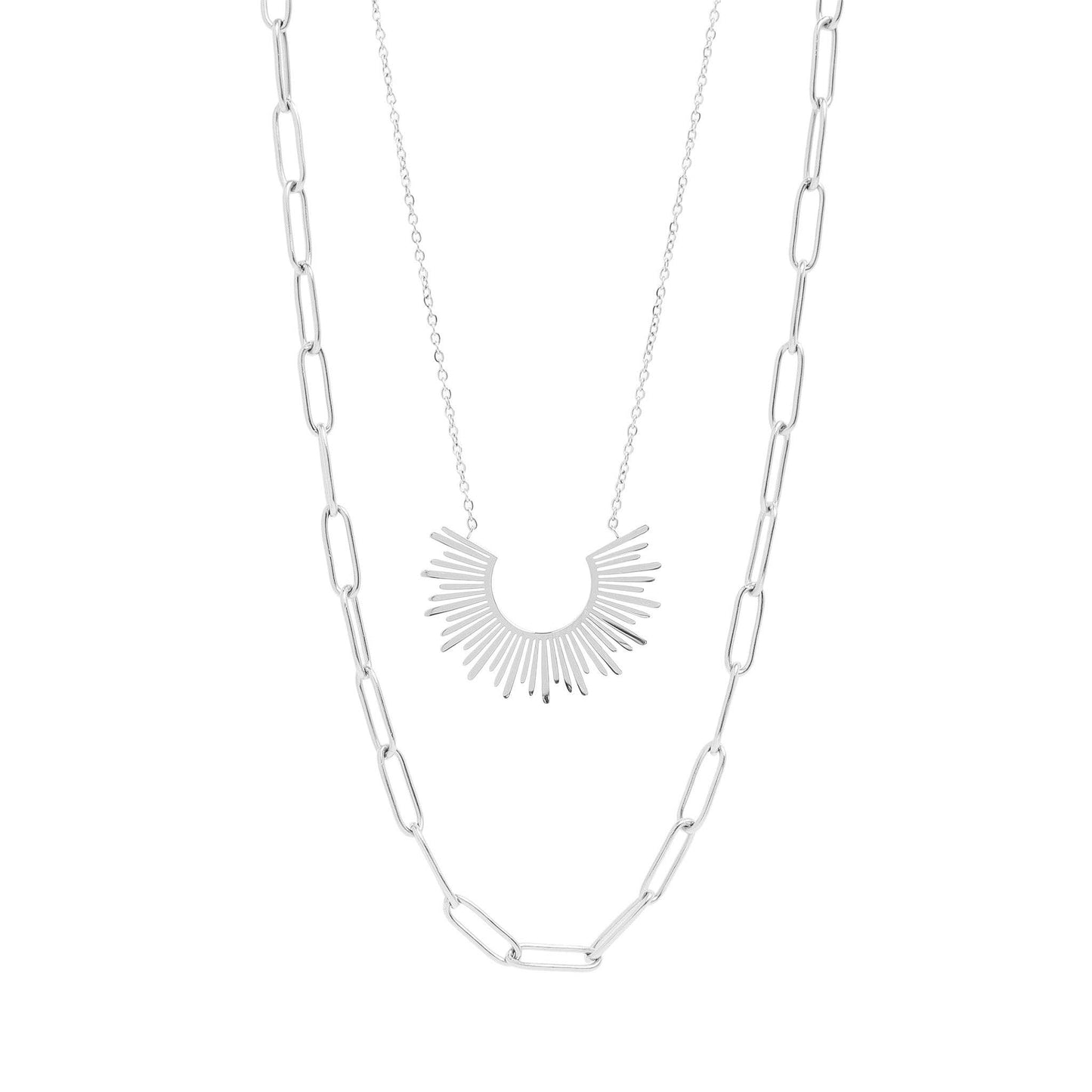 18K Gold Layered Paperclip and Loop Chain Charm Necklace