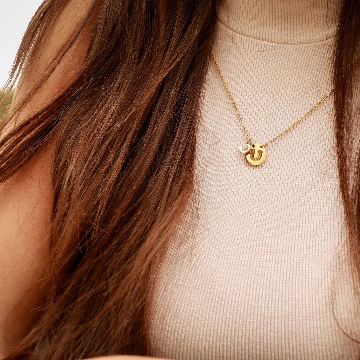 Western Stainless Steel / Gold Horseshoe Charm Necklace