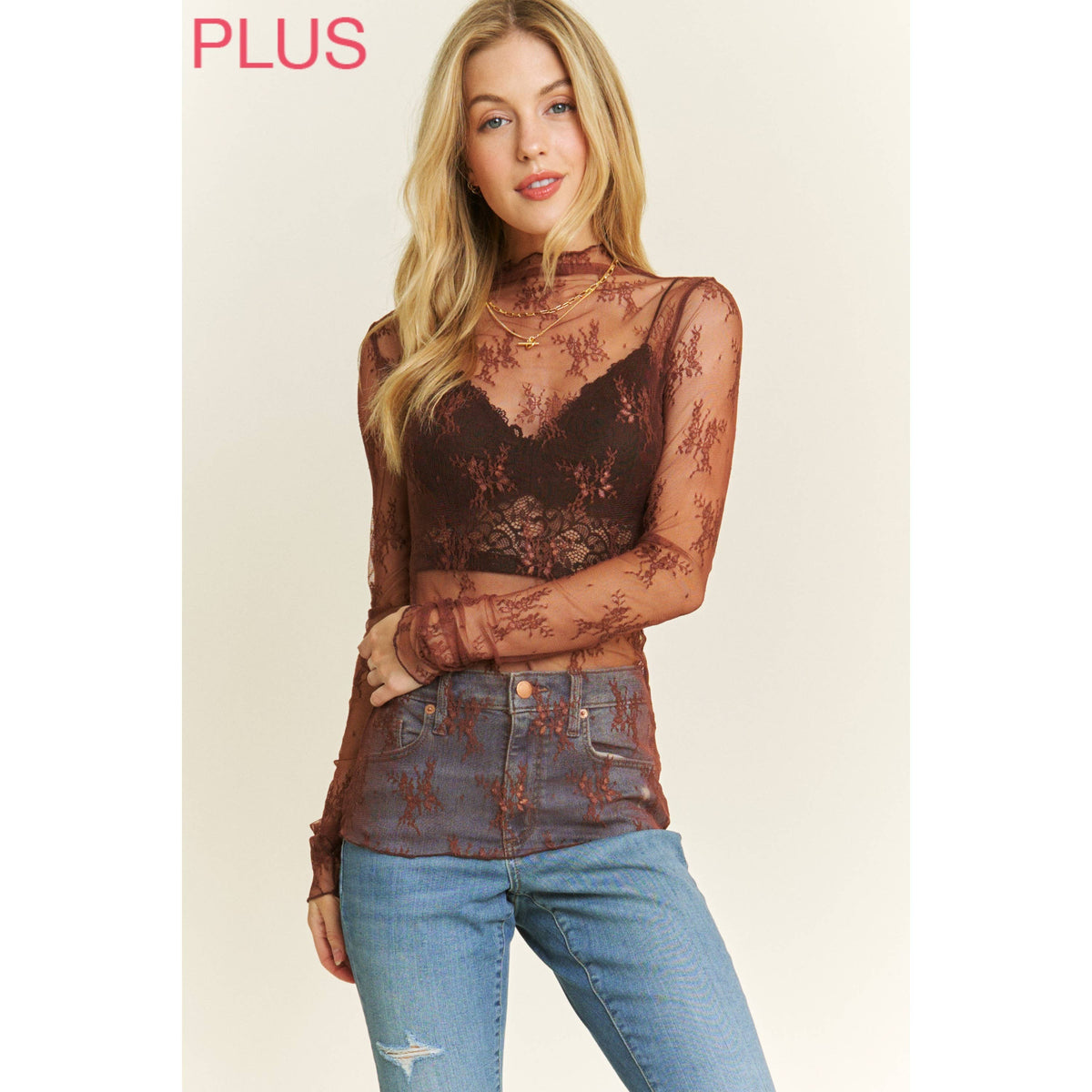 Plus mesh lace top