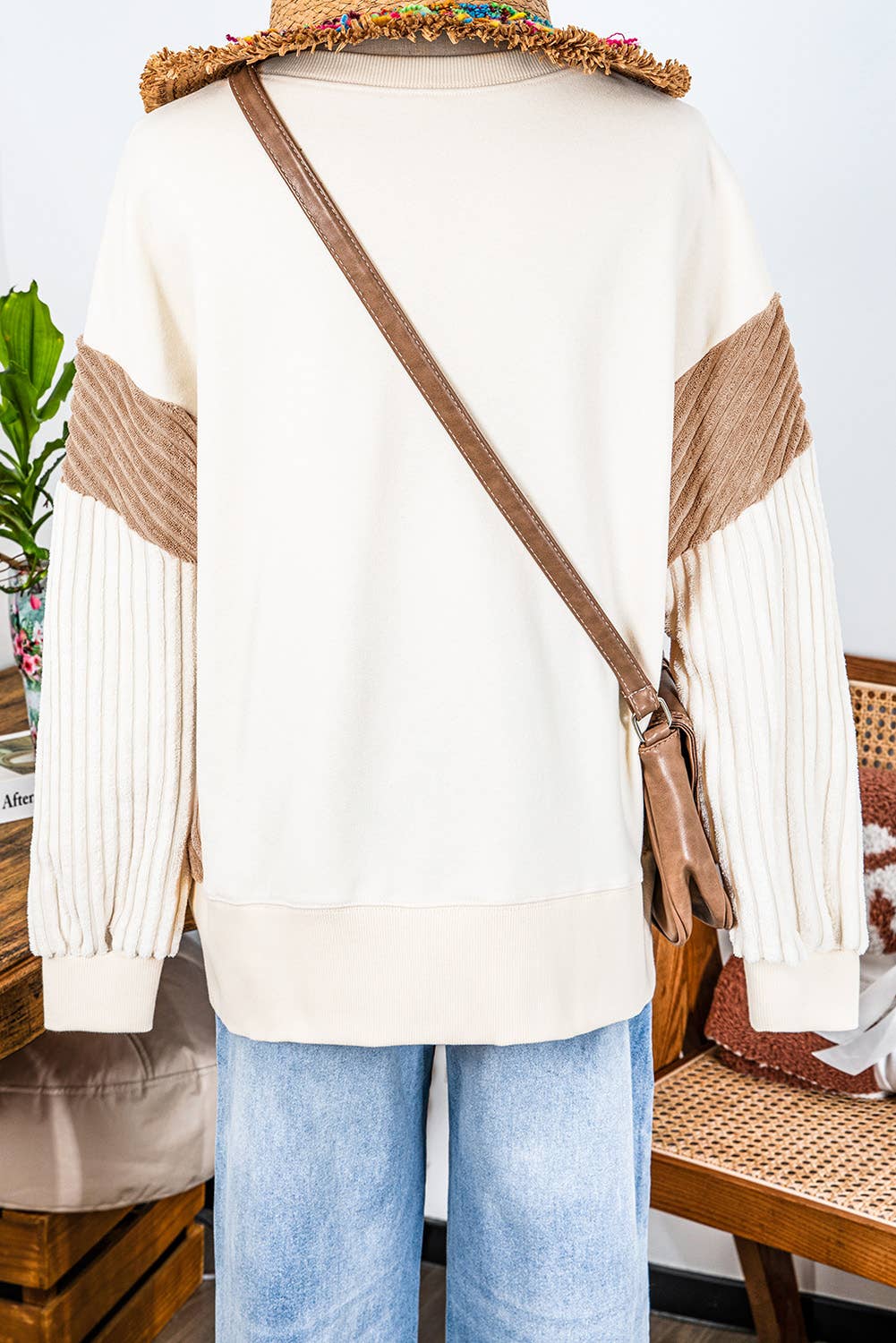 Corduroy Patch Color Block Sweatshirt