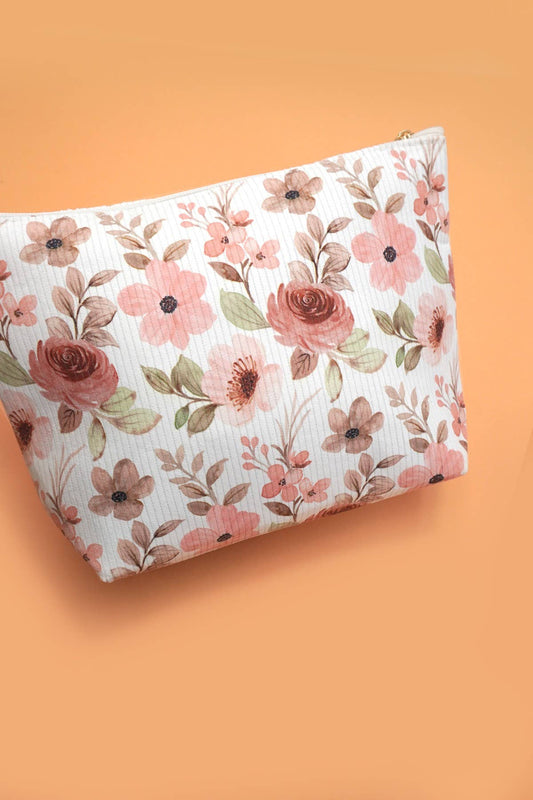 Floral travel cosmetic pouch