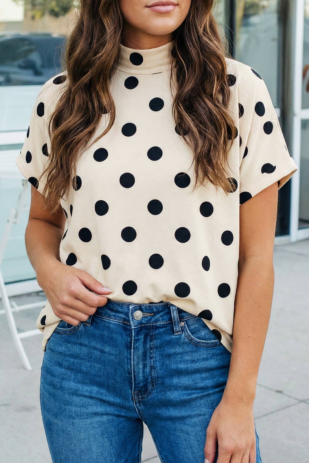 Polka Dot Mock Neck