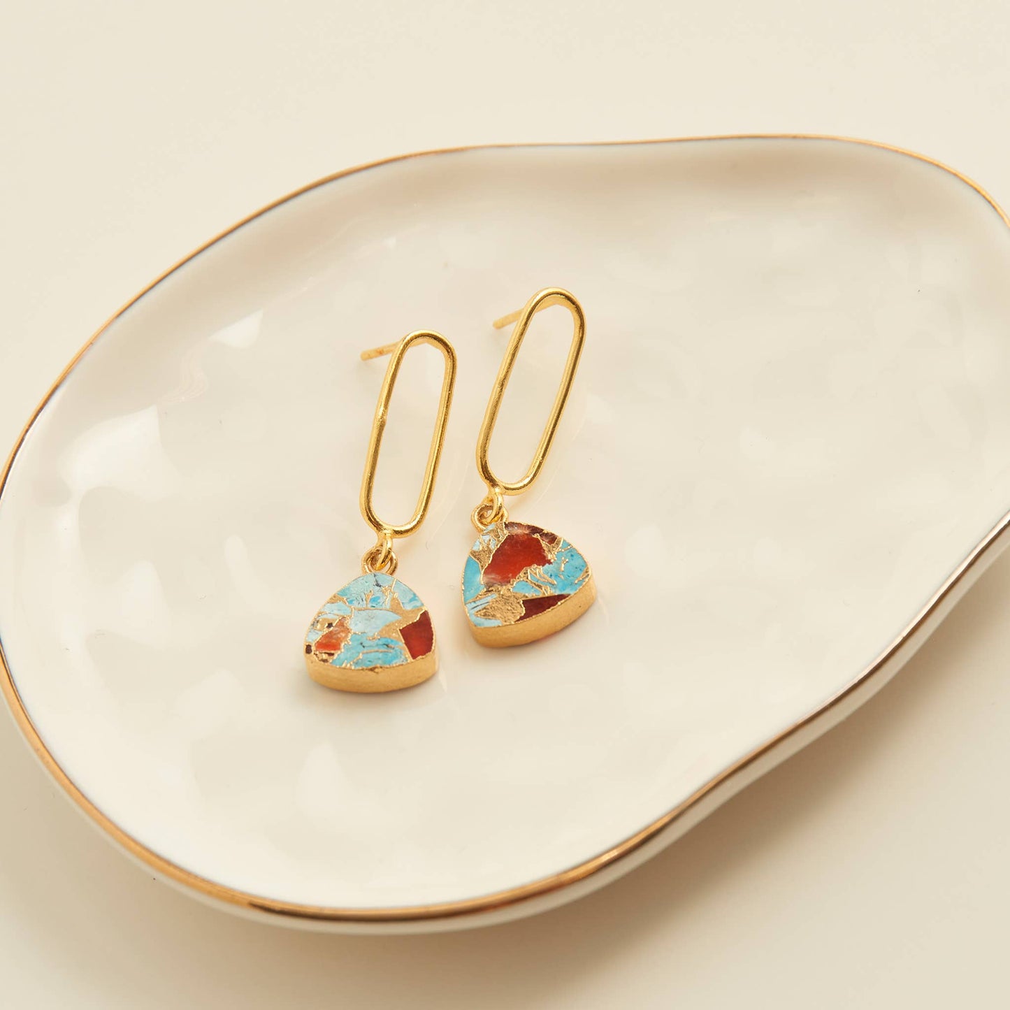 Drop Earrings Textured Genuine Stone