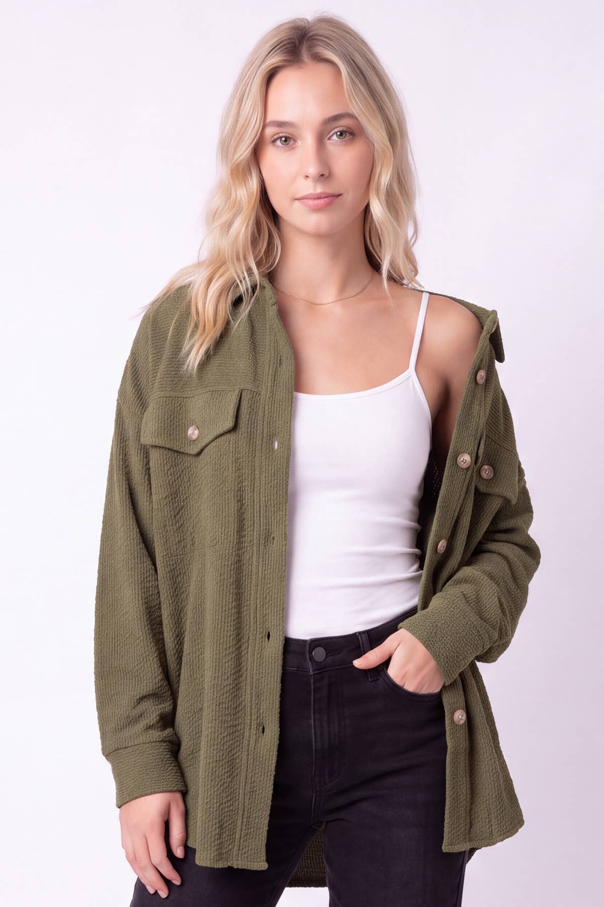 [PLUS SIZE] Rib Kit Button Down Shacket T6466XL
