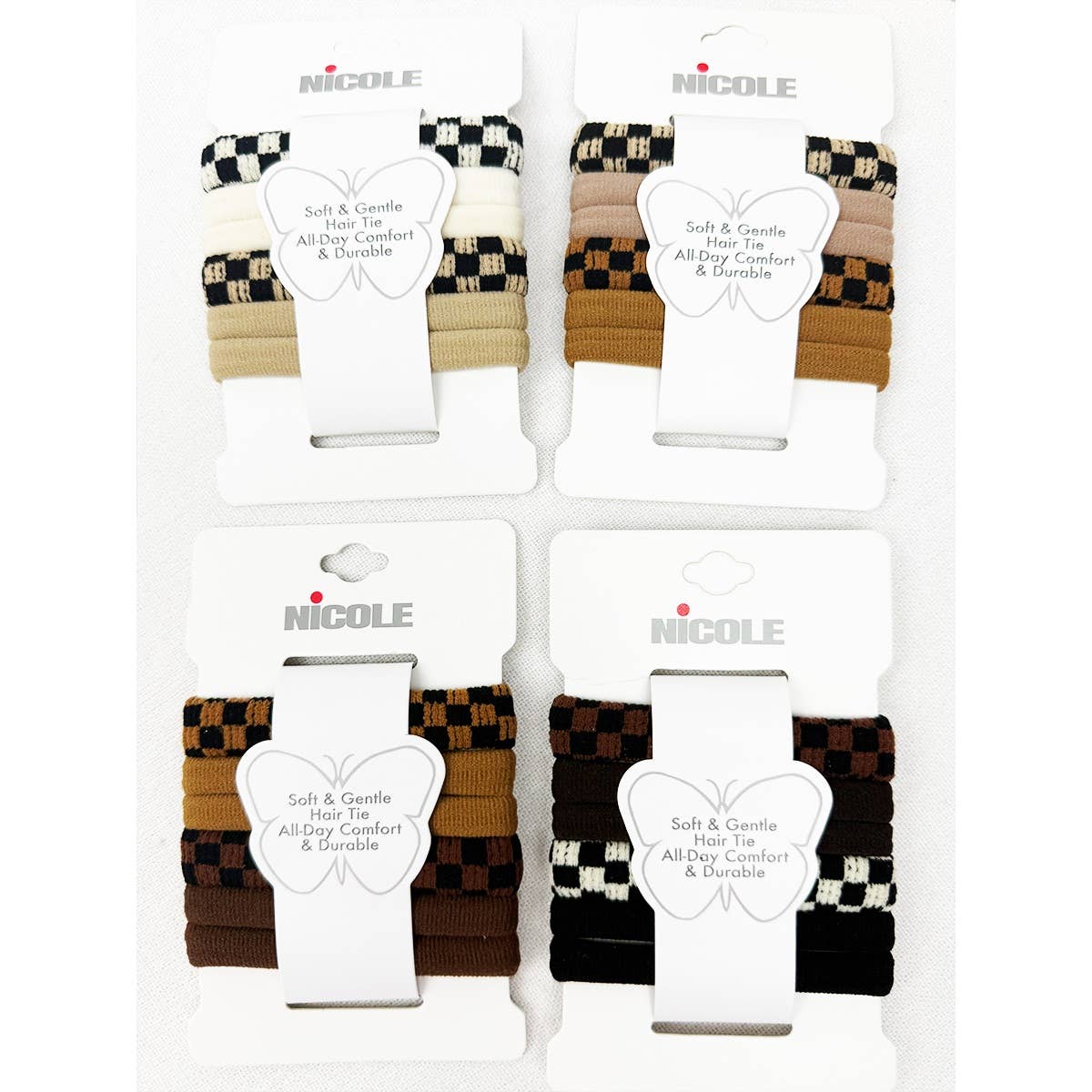 Checker Pattern Mixed Rolled Hair Tie Set