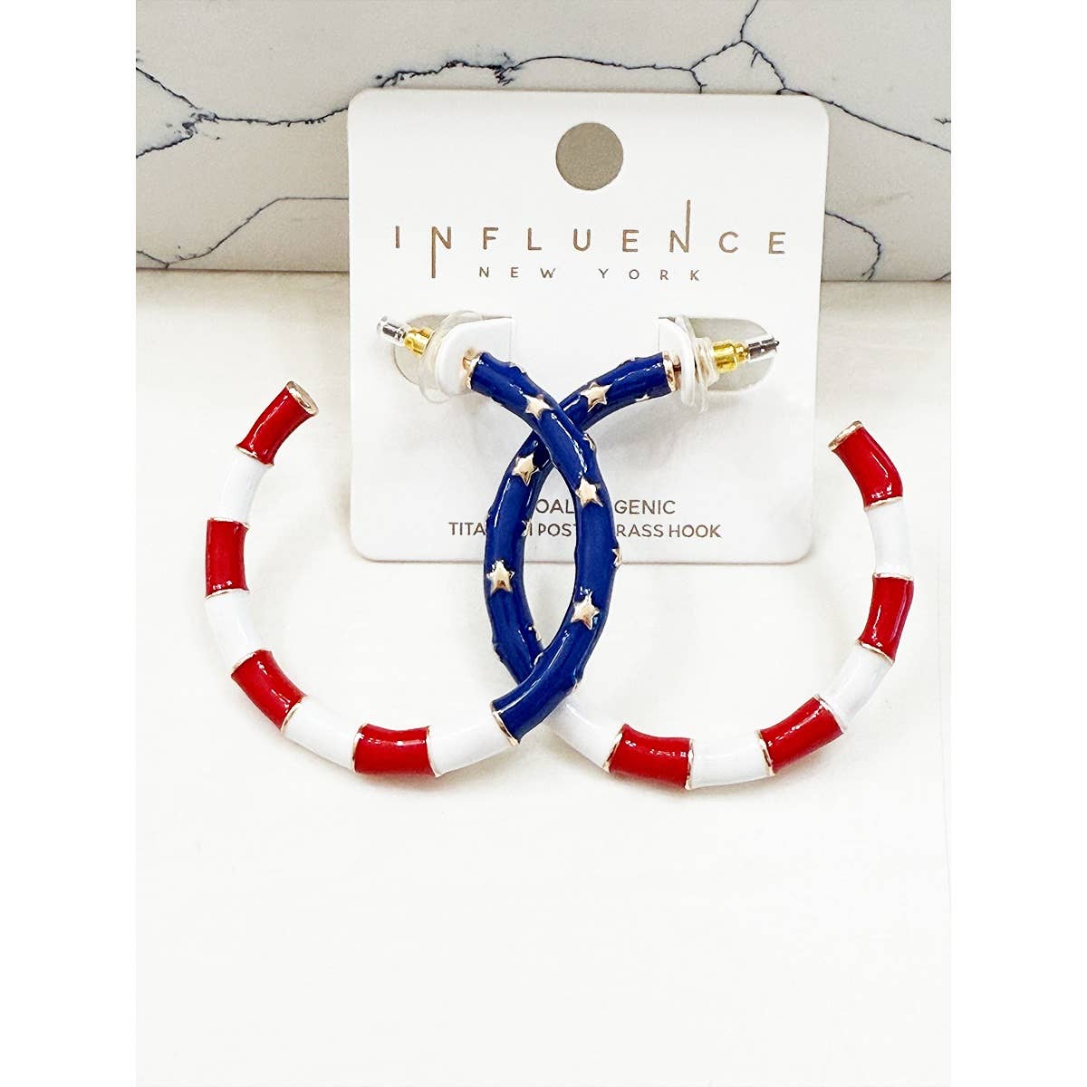 American Flag Shaped Enamel Hoop Earring