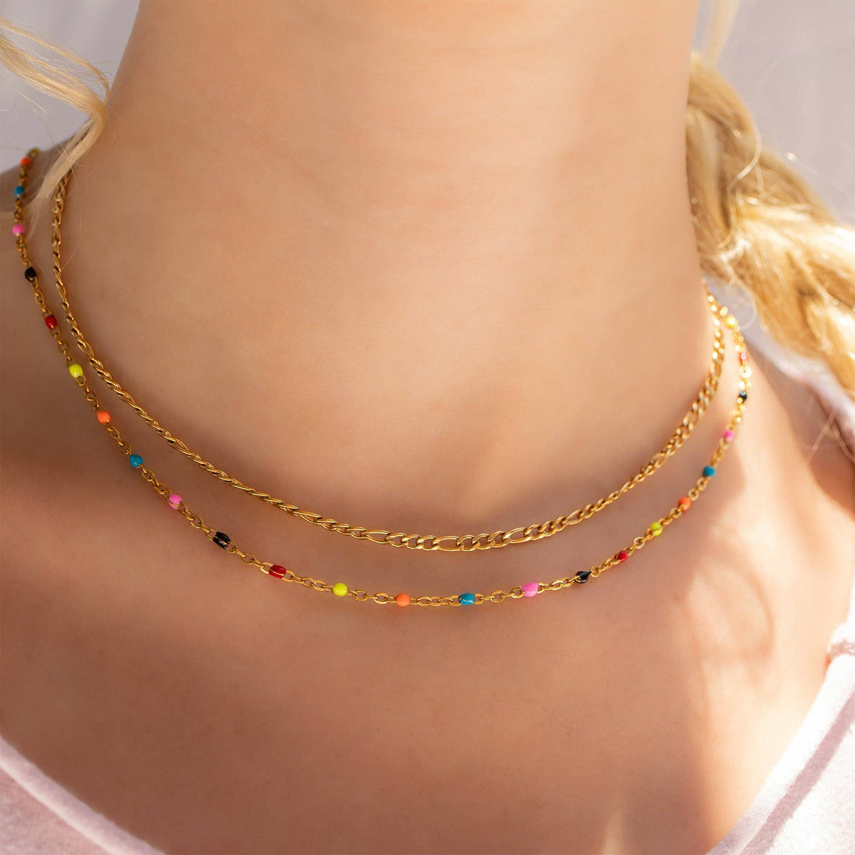 18K Gold PVD Stainless Steel Multi Confetti Chain Necklace