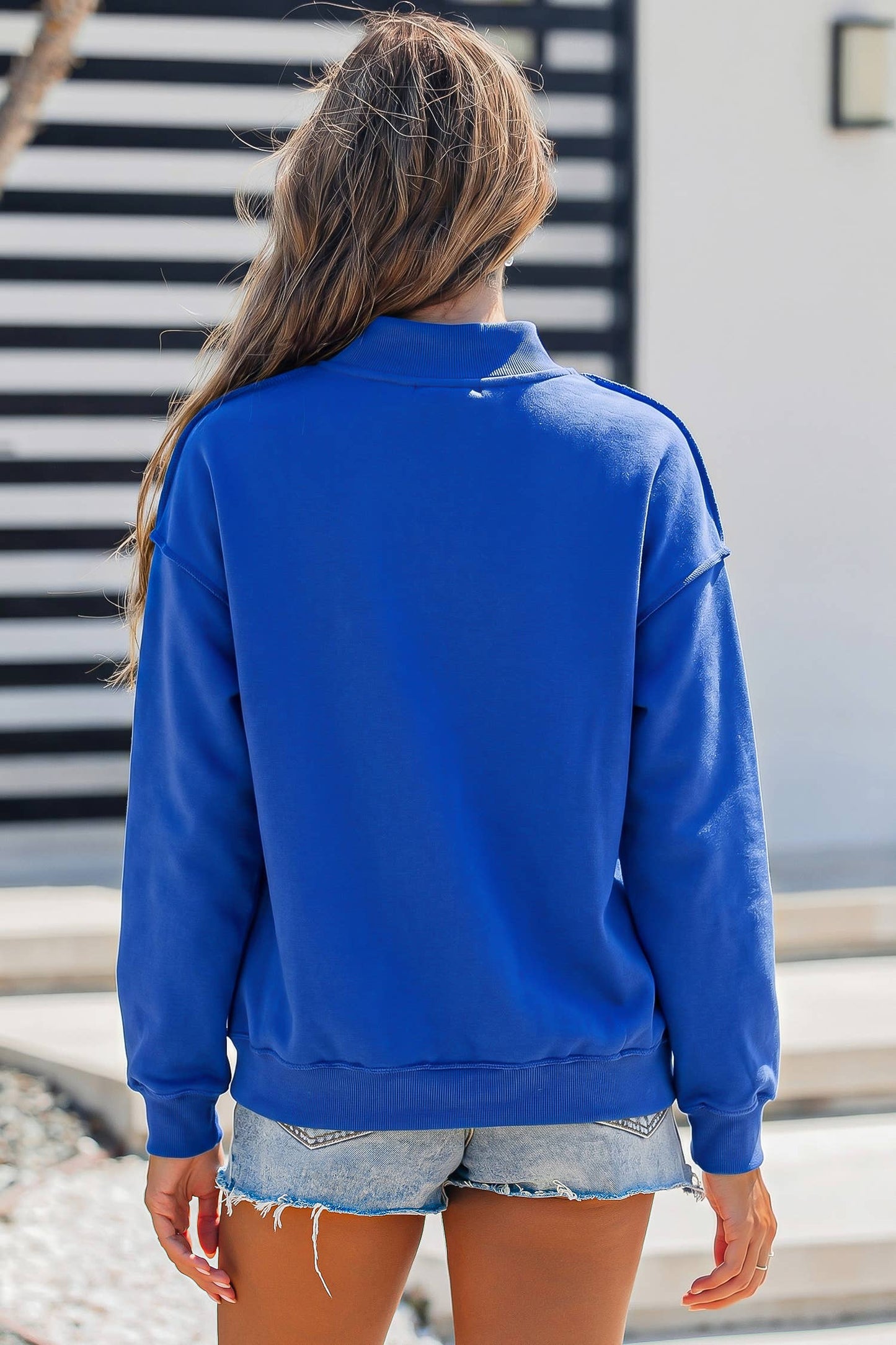 Oversize Drop Shoulder Reversible Mock Neck Sweatshirt S-4X