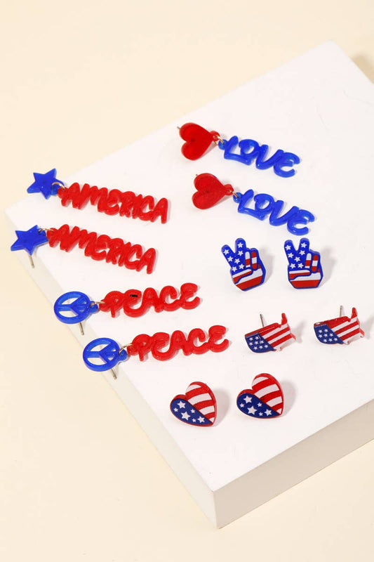 America Love Peace Earrings Set