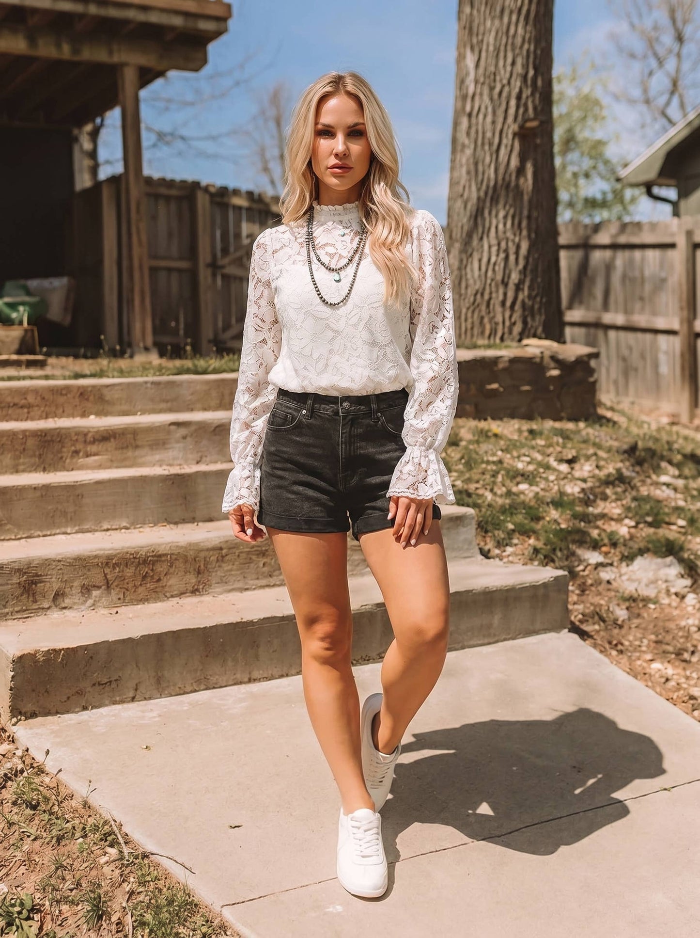 Ruffled Sleeve Sheer Lace Blouse