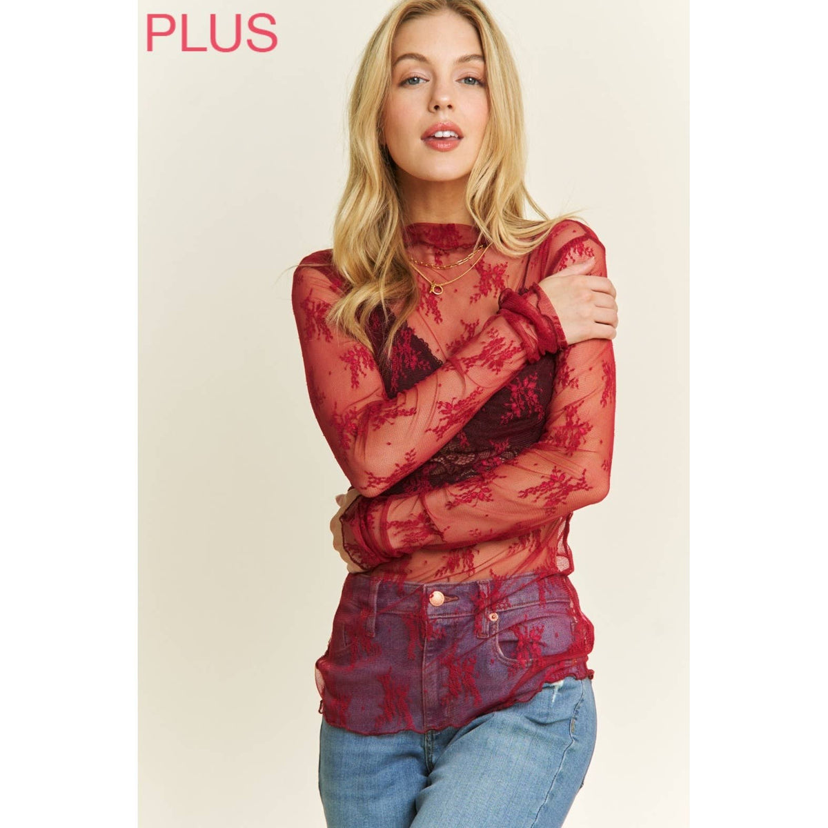 Plus mesh lace top