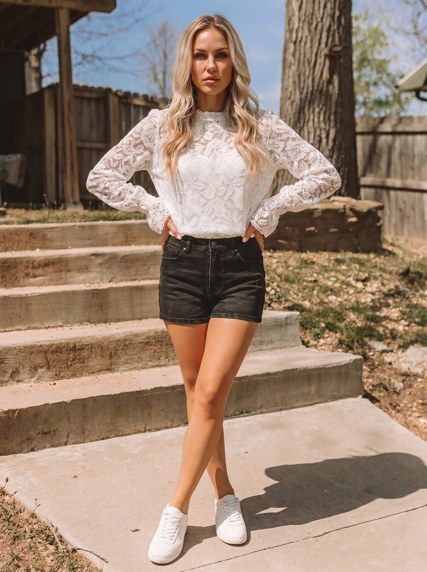 Ruffled Sleeve Sheer Lace Blouse