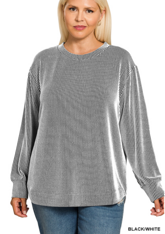 Black/White Ribbed Top (reg and plus)