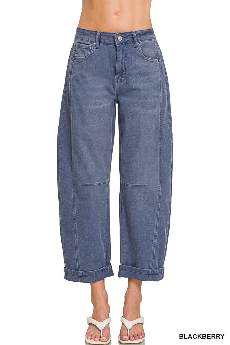 Zenana barrel-leg cropped denim