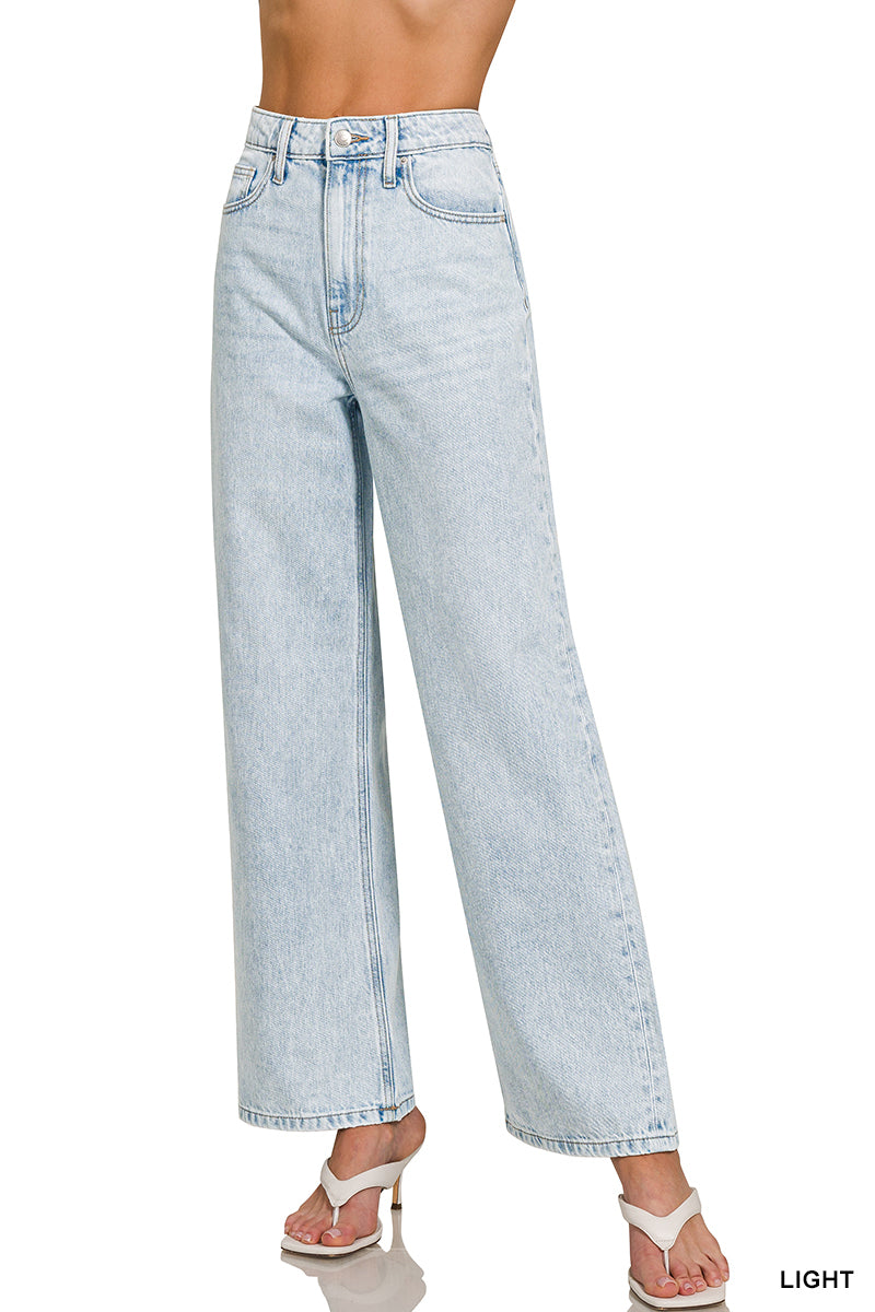 Zenana high waist wide leg straight denim pants