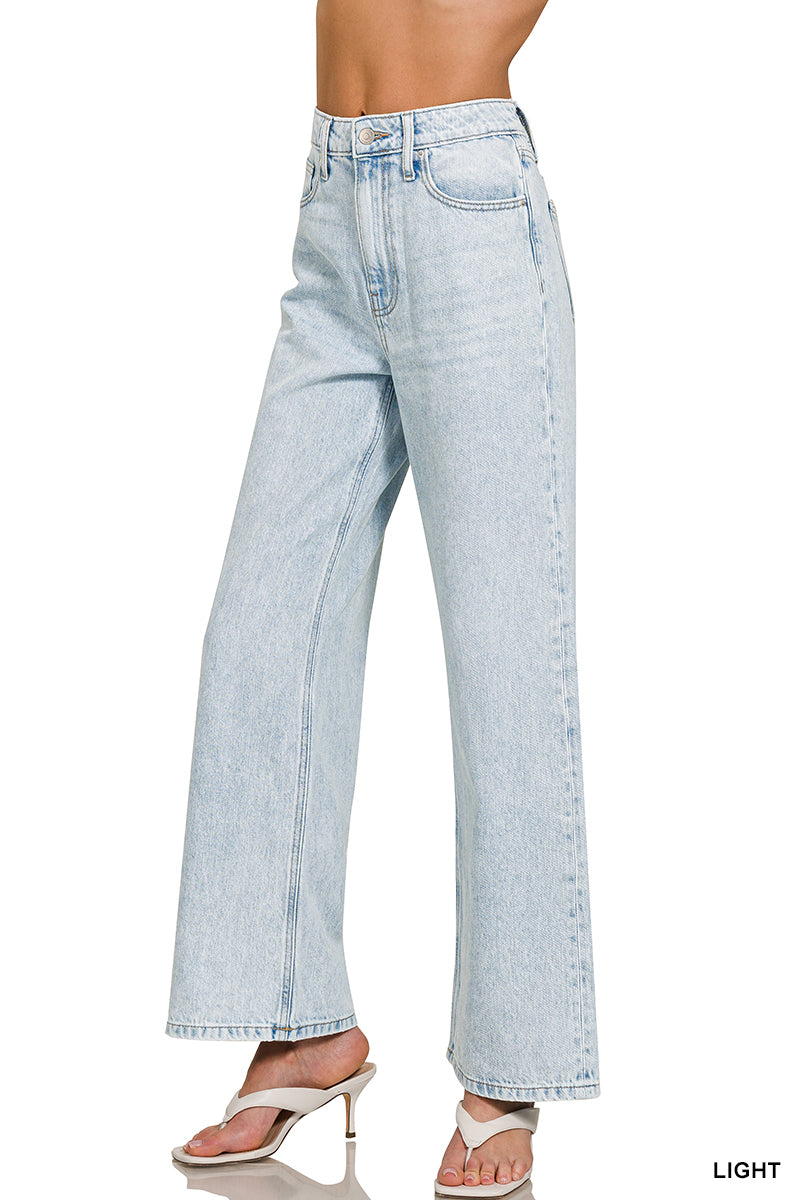 Zenana high waist wide leg straight denim pants