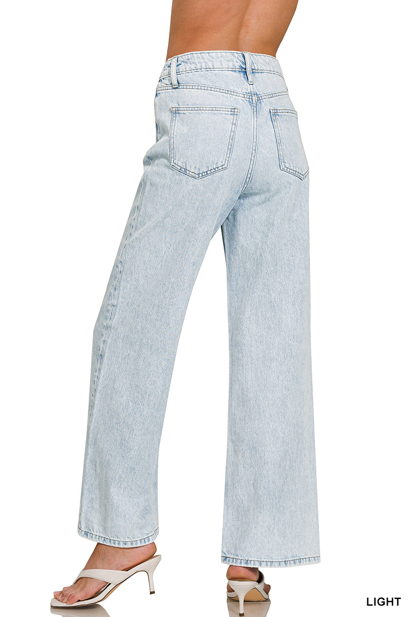 Zenana high waist wide leg straight denim pants